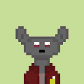 The image shows a pixel-art character with a deer or donkey-like head wearing a red hooded robe, set against a light green background. The unsettling, cursed-looking figure visually represents the "nightmare" vibe of struggling NFT projects mentioned in the post.