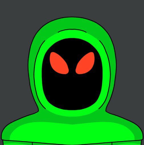 A cartoon illustration of a green hooded figure with a black face and glowing red eyes, set against a dark gray background. The menacing, watchful appearance of the character conveys a sense of predatory focus, aligning with the post's bullish framing of a crypto entry point as a strategic opportunity.