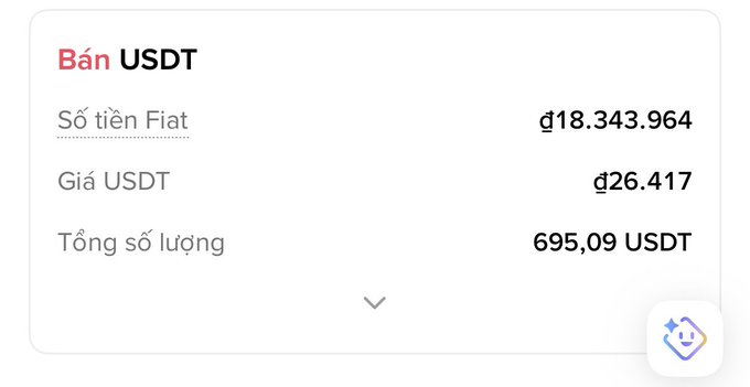 The image shows a screenshot of a phone screen displaying some information about an account balance. There are two options in the screen - one showing "USDT" and another "Bin USDT", which could be related to a currency conversion or transaction. The post is titled "Anh em chơi Crypto có hay cash ra vnd không? Bogia thì cứ trúng air là cash 80% nè, 20% có nên đây". This suggests that the account holder might be dealing with cryptocurrency or converting a currency. The balance displayed on the screen is "19,834,964.94 gross".