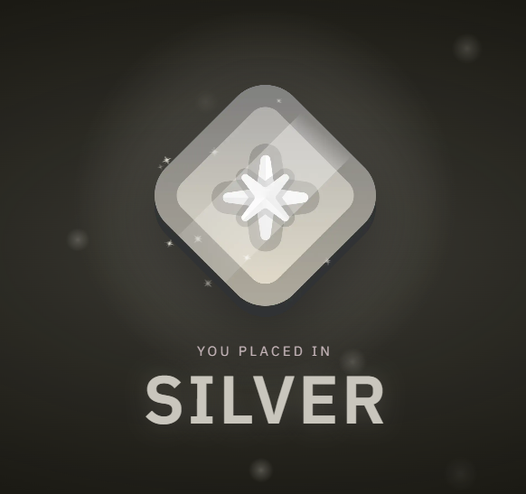 A silver tier ranking badge with a star icon and the text 'YOU PLACED IN SILVER' displayed against a dark background.