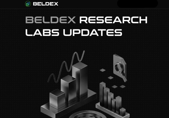 A Beldex Research Labs Updates graphic featuring 3D bar chart illustrations and an upward trending line graph on a dark background.