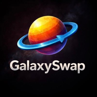 The GalaxySwap logo is displayed with a stylized orange planet and a blue arrow circling it against a dark background.