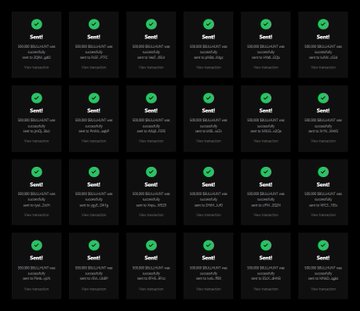 A dark screen displaying multiple identical green checkmark icons with 'Sent!' labels and confirmation messages, indicating successful email or message transmissions.