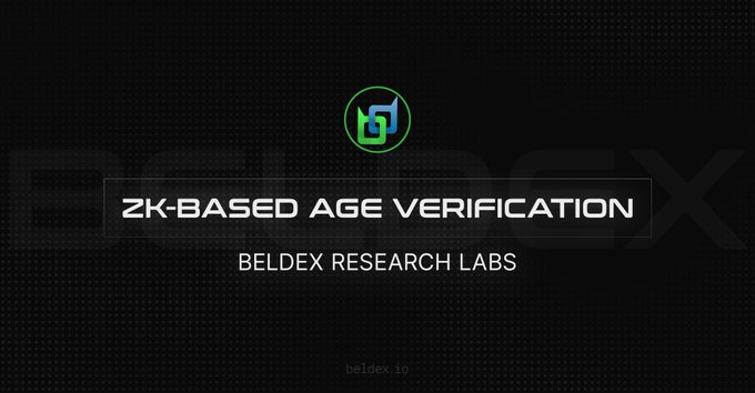 A dark title screen with a green circular logo reading 'ZK-BASED AGE VERIFICATION' by 'BELDEX RESEARCH LABS', with 'beldex.io' at the bottom.