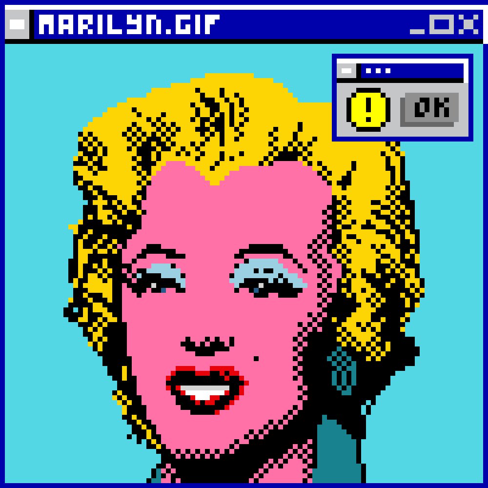 The image features a digital art piece of Marilyn Monroe, which has been rendered in a pixelated style. The artwork is displayed within an online gallery or window, with a blue background that contrasts nicely with the pink face of the woman. The caption below the image reads "My entry for Algorithm Victims Ruin Art History: Again" and "@avsg666 collective drop @mentalnoise_e @tornado_ilus #gifartday". This post is about an art project or collection, possibly focusing on the impact of algorithms on art history.