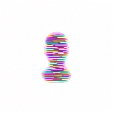 An abstract digital artwork featuring a silhouette of a head made from colorful horizontal glitch-style stripes on a light gray background.