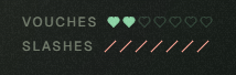 The screenshot shows two metrics labeled "VOUCHES" (with green tallied marks showing 7) and "SLASHES" (with red tally marks showing 4), directly visualizing the user's report of receiving 7 vouches while being slashed by others. The tally marks serve as a simple counter system that complements the post's narrative about gaining vouches from supporters while facing slashes from detractors.