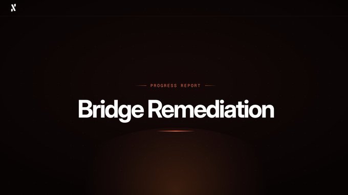 The image shows a close-up of a banner with white text that reads "Bridge Remediation Report". The background of the image is black, which contrasts with the white text. The banner appears to be part of an advertisement or promotional material for bridge remediation work.