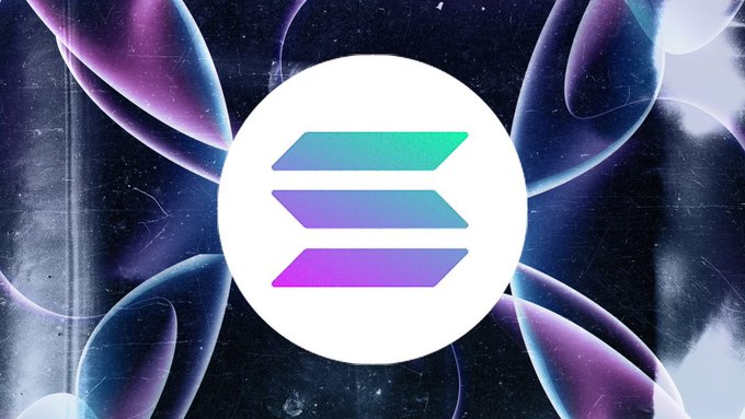 The image features the Solana ($SOL) logo—a white circle with three horizontal gradient bars in teal, purple, and violet—set against a cosmic background of purple and blue nebula-like swirls, visually branding the giveaway post that asks users to drop their $SOL addresses for a chance to win.