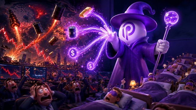 The image features a cartoon illustration of an elf dressed as a wizard who is holding up a sign that says "PAY". The scene takes place at night with people sitting in their beds, likely asleep or engaged in some other activity. Among the figures, there are several children and adults gathered together, giving the impression of a gathering for news or perhaps a religious event. 
The background of the image is filled with various explosions and barrels of oil, which are related to the content of the post. The overall mood of the scene is one of uncertainty and chaos, as people appear to be living in a world where nothing seems to happen on weekends, and traditional pricing mechanisms like the stock market have seemingly stopped working during those days.