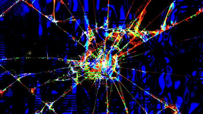 The image shows a computer screen with an abstract pattern of lines, shapes, and colors that appear to be broken or shattered glass. The background features a dark blue color scheme with white lines and dots scattered throughout. The text "BREAKING STAKE DAO EXPLOIT ONGOING, ATTACKER MINTS" is visible in the image, which suggests that there might be an ongoing attack on the DAO cryptocurrency. Additionally, the phrase "FUNDS ACTIVELY BEING SWAPPED FOR ETH AS RESEARCHERS WATCH IN REAL TIME." implies that researchers are closely monitoring the situation and potentially exchanging funds for Ether as part of their research efforts.