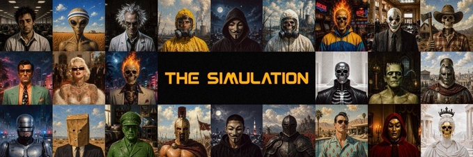 The image features a collage of various people's faces with different expressions and poses. The text "THE simulation" is written above the collage, indicating that this is an advertisement or promotional material related to a virtual reality experience or game. The post also includes instructions for users to follow in order to access the promotion, such as entering a specific code or turning on notifications.