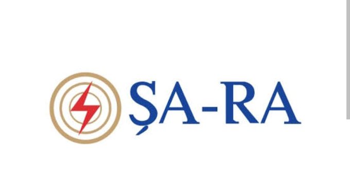 The image displays a logo featuring a gold circular target design with a red lightning bolt in the center, alongside the text "ŞA-RA" in blue lettering. This appears to be the brand logo of Şara Elektrik, whose stock ticker (#sarae) is mentioned in the accompanying post about its +3 trading level on the halkaarz (public offerings) market.