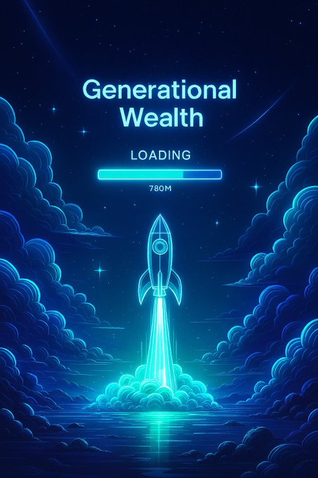 A digital graphic titled 'Generational Wealth' shows a glowing blue rocket launching with a 'LOADING' progress bar at '780M'.