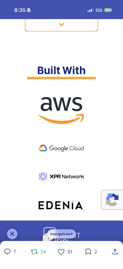 The image shows a phone screen with an app icon for "Built With" and several logos, including those of Amazon Web Services (AWS), Google Cloud, and Edena. The icons are displayed in white against a light brown background. The text on the screen reads "Built With", followed by the names of the companies associated with the app.