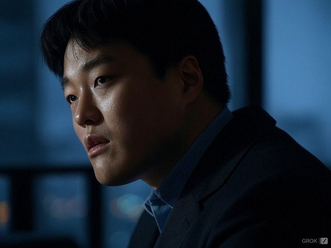 A man in a dark suit looks pensively out a window at dusk, with the "Grok" logo visible in the bottom right corner. The moody, contemplative scene mirrors the post's bullish sentiment about the upcoming "Terra" season, suggesting a moment of reflection before a major move in the $LUNA token.