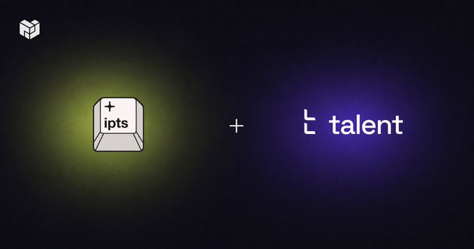 A graphic showing two tech company logos, 'ipts' and 'talent', separated by a plus sign against a dark background with yellow and blue lighting.