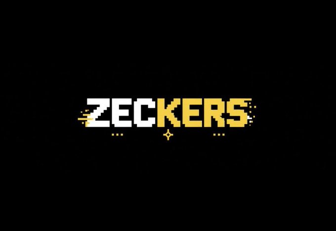 Pixel art logo reading 'ZECKERS' in white and gold on a black background.