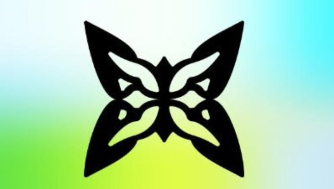 A stylized black butterfly logo set against a soft gradient of green, blue, and white. The symmetrical design likely represents QuipNetwork's cross-chain infrastructure, symbolizing transformation and connectivity between blockchain networks—as highlighted in the post about eliminating wrapped assets and centralized bridge dependencies.