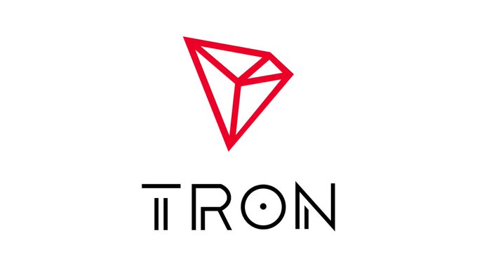 The TRON cryptocurrency logo features a red geometric pyramid design above the word 'TRON' in black text.