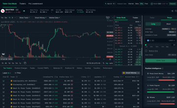 A trading dashboard on hyperliquid.com displays a candlestick chart for SK Hynix (HYNIX) on the perpetual futures market, showing a recent price dip and recovery around the $900–$1,090 range. The bottom panel lists an open short position with an unrealized P&L of +$593K and $212K in collected funding, matching the context of "ladyliquidity.eth's" profitable short trade held since $1,370.