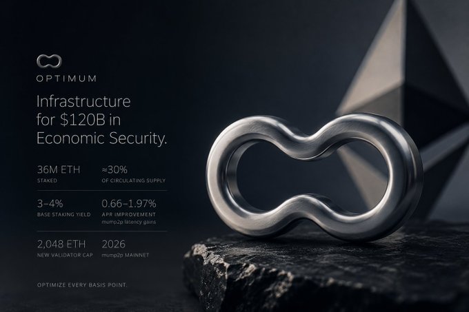 The image shows an abstract digital art piece featuring a large silver metal object with two circles that appear to be intertwined or linked together. The object has a silver color, similar to the description provided for Optimum's cryptocurrency infrastructure project. A small diamond is also included in the background of the image. The text within the image suggests this artwork represents a metaphor related to blockchain technology and cryptocurrency development, possibly depicting the interconnected nature of digital systems or the need for multiple participants to ensure security and functionality in the world of cryptocurrencies.
