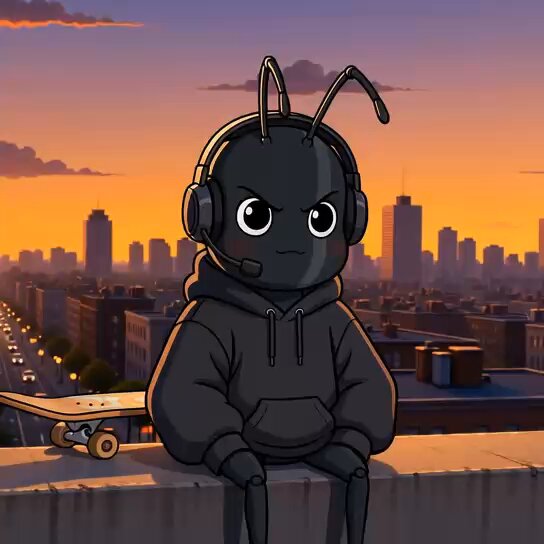The image features a cartoon character wearing headphones sitting on a skateboard with buildings in the background. The character appears to be a black insect or bug with headphones on its head. The caption of the image reads "Chill Bugs 4,000 hoppers on @ethereum Early believers make the meadow. Hop,Explore & Chill." This suggests that the character is part of an online community called Chill Bugs, which consists of early believers who explore and share their experiences in a virtual world. The post also mentions the Ethereum blockchain, which could be related to the character's virtual adventures or the overall ecosystem of the Chill Bugs community.