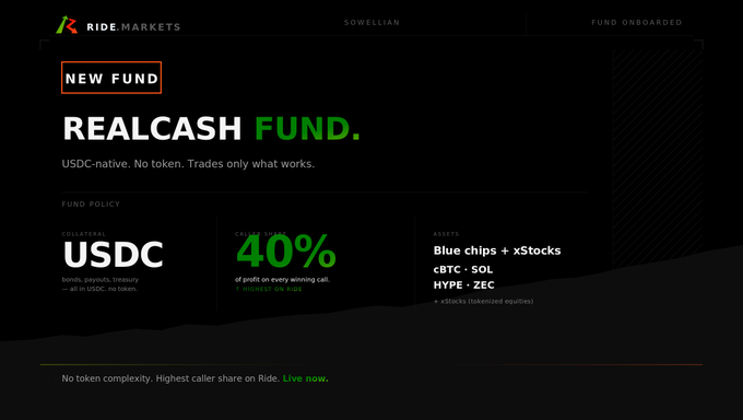 The image shows a website for a new fund called RealCash Fund. The fund's main objective is to invest in real estate, specifically in blue chip stocks. The fund has already onboarded $40% of its capital into this particular market segment. The remaining funds are expected to be invested in USDC native tokens that payouts and treasury instruments. The website also provides information about the fund's performance and how it works.