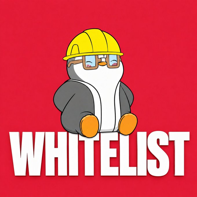 A cartoon penguin wearing a yellow hard hat and glasses sits above the word "WHITELIST" in bold white letters on a red background.