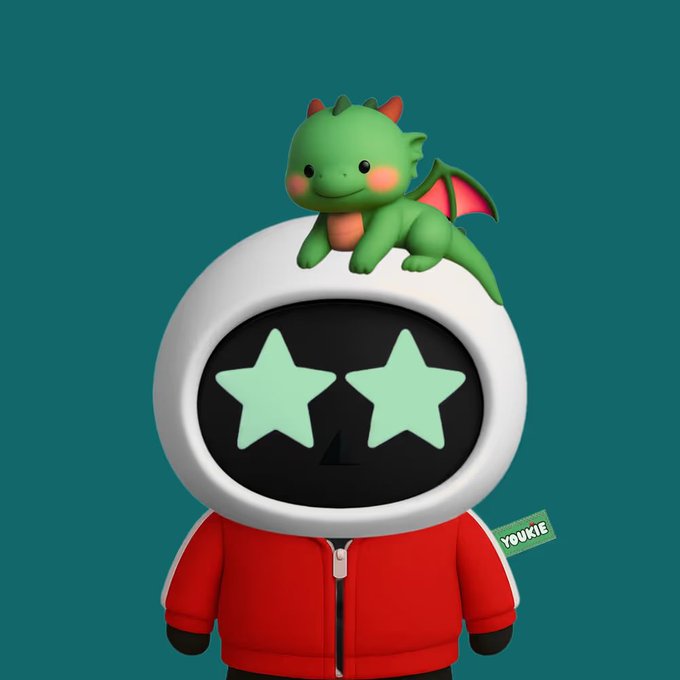 urn of a green dragon with red wings and tail, wearing a white helmet with green eyes and stars, standing on a white pedestal against a blue background.