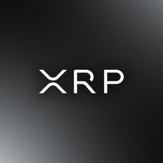 The white XRP cryptocurrency logo displayed against a dark gradient background.