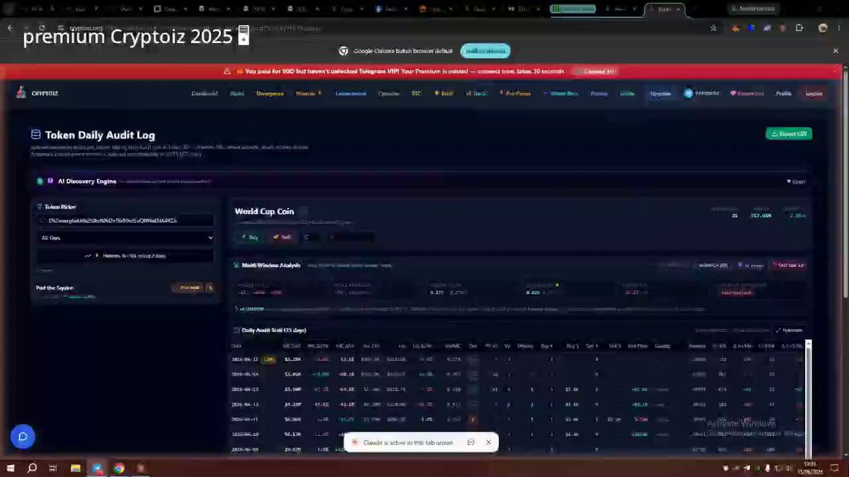 The image shows a computer screen displaying a webpage with information about premium cryptocurrency trading. The title of the webpage reads "Premium Cryptoz 2025" and there are several tabs open, including one for daily trading logs. The website also has a rating system in place, as indicated by the presence of a rating icon on the left side of the page.