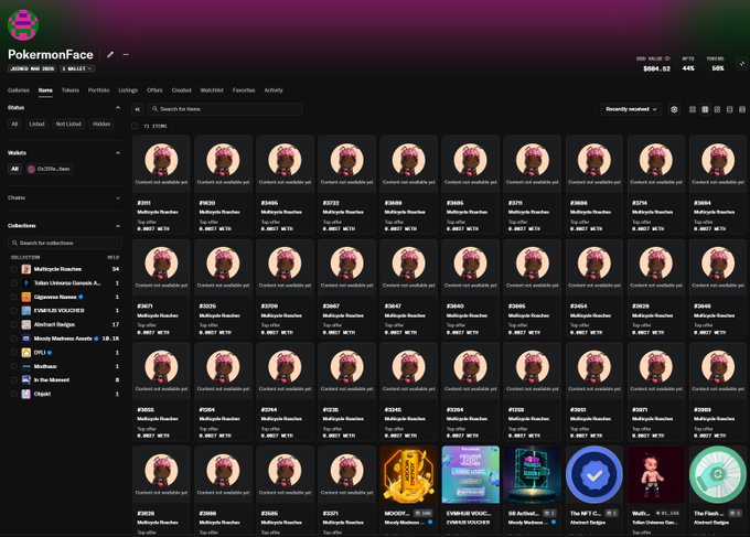 The image shows a computer screen displaying a page with a large grid of images, likely containing various NFTs or digital art pieces. The text "Ive minted @abstract NFTs today. @MulticycleRoach How did I do?". This suggests that someone has recently purchased or acquired some abstract NFTs and is sharing their experience on the post.