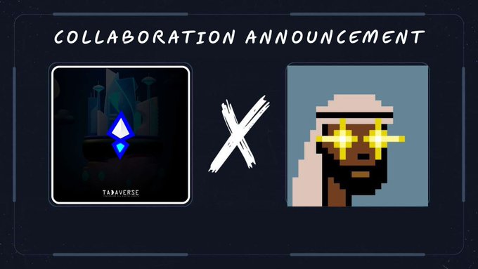 A 'Collaboration Announcement' graphic featuring the Tapaverse logo alongside a pixel-art character wearing yellow star-shaped glasses.