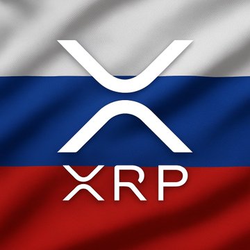 The image displays the Russian flag (white, blue, and red horizontal stripes) overlaid with the XRP cryptocurrency logo and ticker symbol. The "XRP" branding on the Russian flag visually reinforces the post's breaking news about Sberbank launching an XRP wallet for Russian citizens, symbolizing XRP's expansion into the Russian financial market.