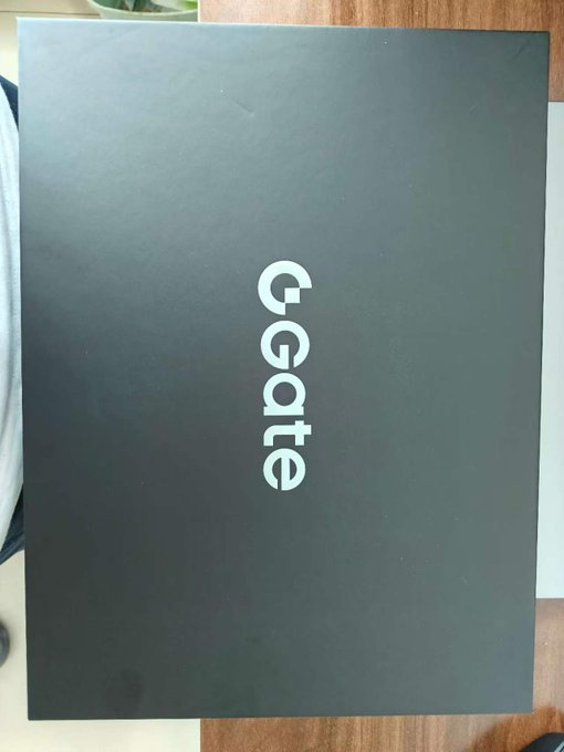 A plain black rectangular box with the word 'Google' printed in white vertically down the center, resting on a wooden surface.