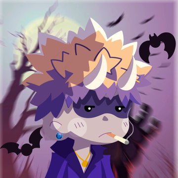 A digital illustration of a chibi-style vampire character with spiky orange hair, small bat wings, and fangs, accompanied by bats and a moonlit tree backdrop, serving as promotional artwork for a NFT giveaway on Robinhood Chain for the "Boy Meets Hood" collection.