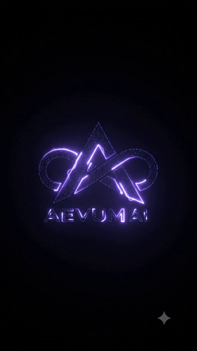 The image features a purple logo with an "A" inside of a circle, surrounded by a line of lights that are glowing blue. The text "Aevumai" is written below the logo, which could be related to the company or brand represented by the logo. The background of the image is black and has a gradient effect on it, giving it an artistic appearance.