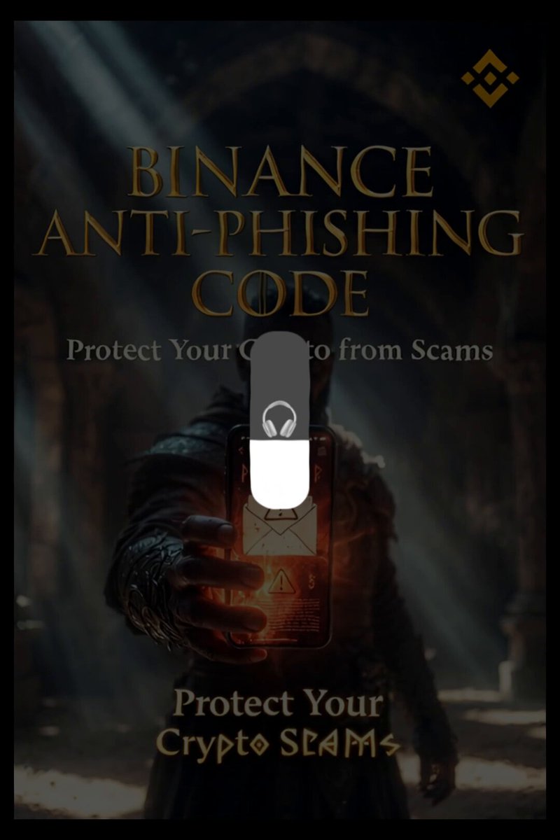 The image features a poster with an illustration of a person holding a cell phone, which has a message about protecting oneself from crypto scams. The poster includes text that reads "Binance Anti-Phishing Code" and "Protect Your Coin From Scams". It also mentions that setting up a code is the first step in securing one's cryptocurrency account.