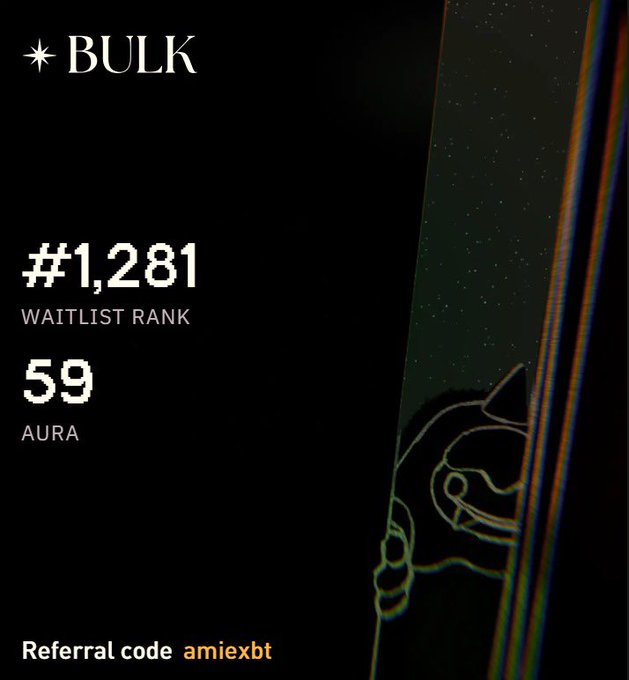 The image features a poster with information about a product or service called "aurum". The poster is black and has a shiny reflective surface. It displays text in white that reads: " Aura has now been distributed to week 1 depositors on @bulktrade like I’ve been saying, this is probably one of the highest time to accumulate aura passively without taking trading losses if you're looking to get started, check my highlights for the full guide". The poster also includes a reference code and an example post by another person named "amiexbt" who provides further guidance on how to invest in aura.