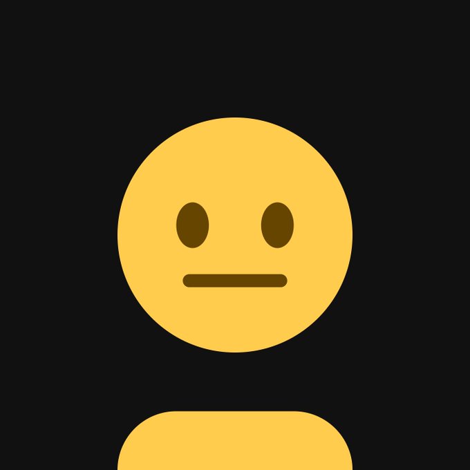 A minimalist yellow emoji-style avatar with a neutral straight-line mouth and dot eyes on a dark grey background.