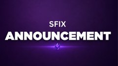 The image features a purple background with white text that reads "SFIX ANNOUNCEMENT" at the top of the frame. Below this, there are two lines of text - one reading "Official Listing Announcement" and another stating "sfixdexelite.com/token/0xf43eb8 #SFIXDEXELITE #crypto-listing". The image also includes a small purple diamond shape located in the bottom right corner, which is likely an illustration or decoration related to the announcement.