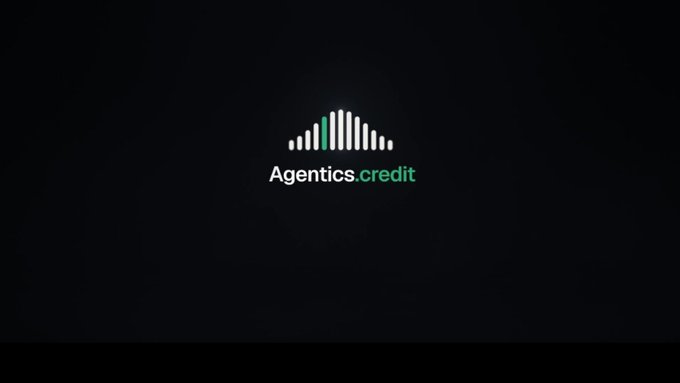 Dark screen displaying the 'Agentics.credit' logo with a soundwave/equalizer-style graphic above the text.