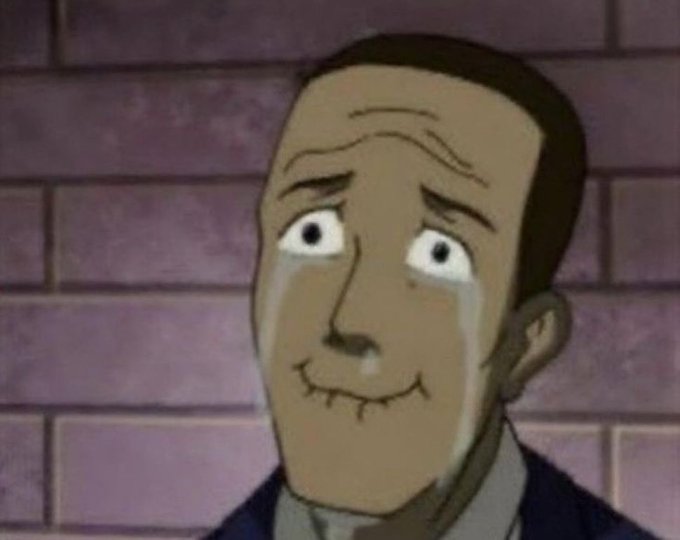 A cartoon man with stitched lips and tears streaming down his face looks pleadingly against a brick wall background, humorously illustrating the post's theme of silent suffering and deprivation, as the author describes sacrificing meals to buy "$GARRI" out of devotion to "@degenBRO__" while being unable to speak about their commitment.