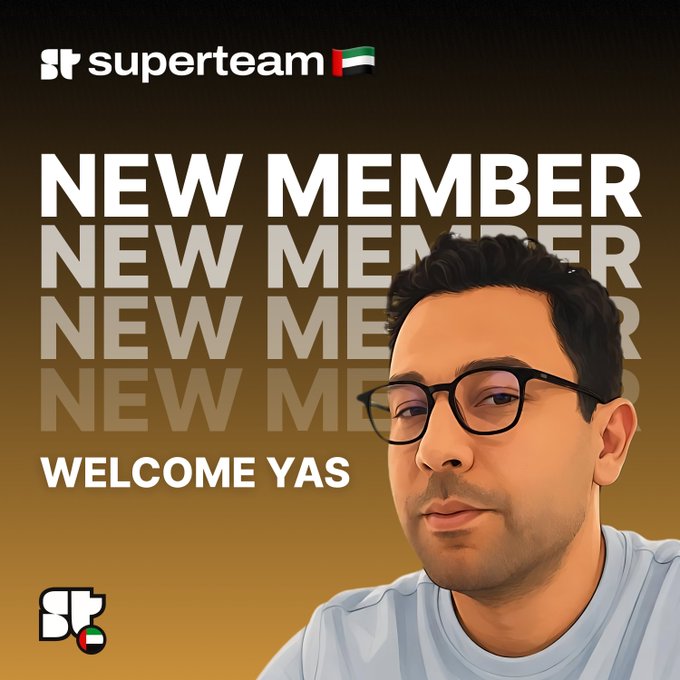 The image features a man wearing glasses with a white shirt against an orange background. The text "NEW MEMBER" is written above him, and there are several other texts below him that read "WELCOME YAS", "NEW MEMBER", and "NEW MEMBER". These texts seem to be related to the post about the new member of the team or a company.