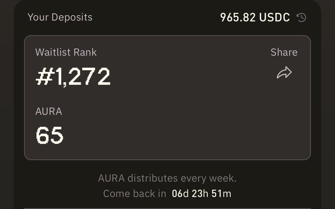 The image features a screenshot from an app that displays details about how deposits made via cryptocurrency have been distributed using the Aura token. The app shows that $965 has earned 65 AURA, indicating a successful distribution of funds during the first week of operation for the user. Prices of the token are also being discussed, suggesting that users may potentially receive more than just monetary value in their deposits from this token. Additionally, there is a note stating "The @bulktrade The AURA distributions for the first week have been announced."