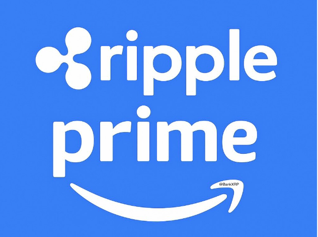A blue promotional graphic displays the white text "ripple prime" alongside Ripple's logo and an Amazon-style smile arrow underneath, with "@BanksXRP" watermarked near the arrow. The image visually accompanies news of Ripple Prime successfully raising $275 million through an unsecured bond issuance for its institutional prime brokerage division.