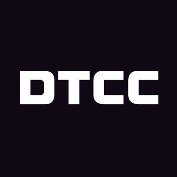 A black logo featuring the bold white letters "DTCC" — referencing The Depository Trust & Clearing Corporation, whose Fund/SERV platform Ondo Finance has joined to process U.S. mutual fund transactions.