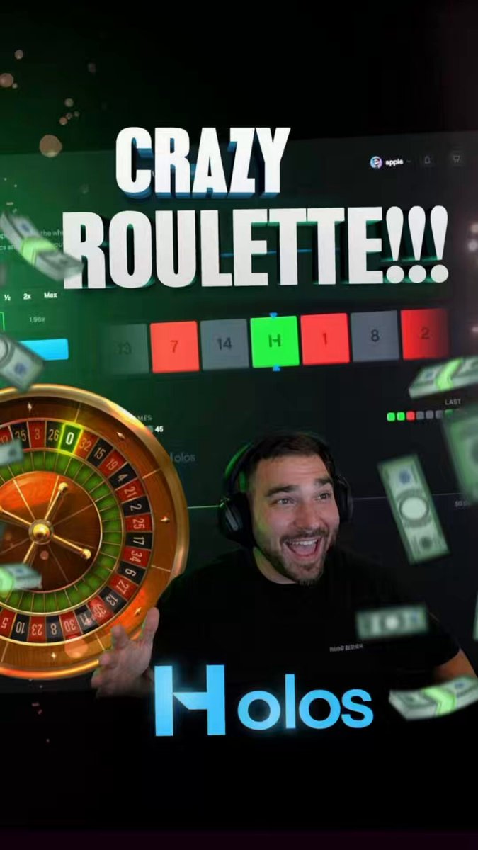 The image features a man holding up a roulette wheel with money on it, surrounded by various colored chips scattered around him. The text "CRYPTY RoulettEE!" is displayed above the man's head, suggesting that he is promoting or showcasing an exciting game of roulette.