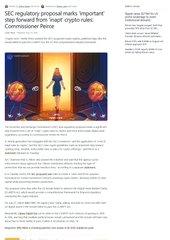 A BBC News article screenshot with the headline 'Regulator's physical marks 'important' step forward from 'insid' crypto rules, Coinbase boss', dated August 2026, featuring an image of a person between two cryptocurrency coin graphics.